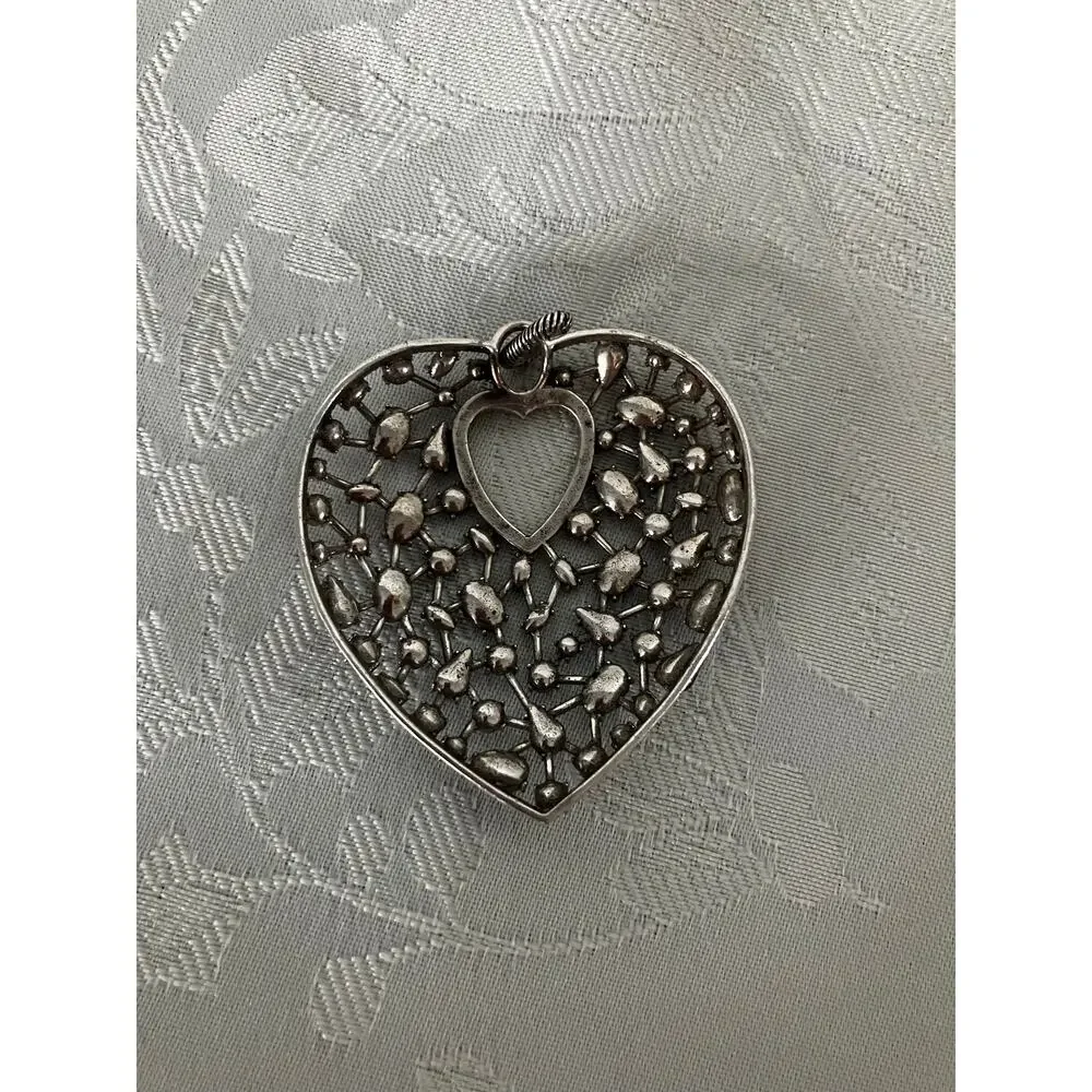 Brighton One Love Crystal Heart Pendant Silver Tone No Chain 2" - Picture 3 of 10